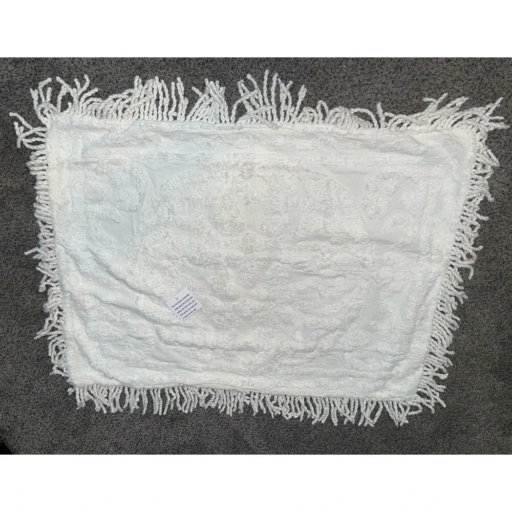 Boho White Tufted Chenille Fringe Pillow Sham Cover 20x26 Cotton